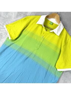 Hugo Boss Polo Shirt Gradient Stripe Bright Color Golf Size XL Green Tag Preppy